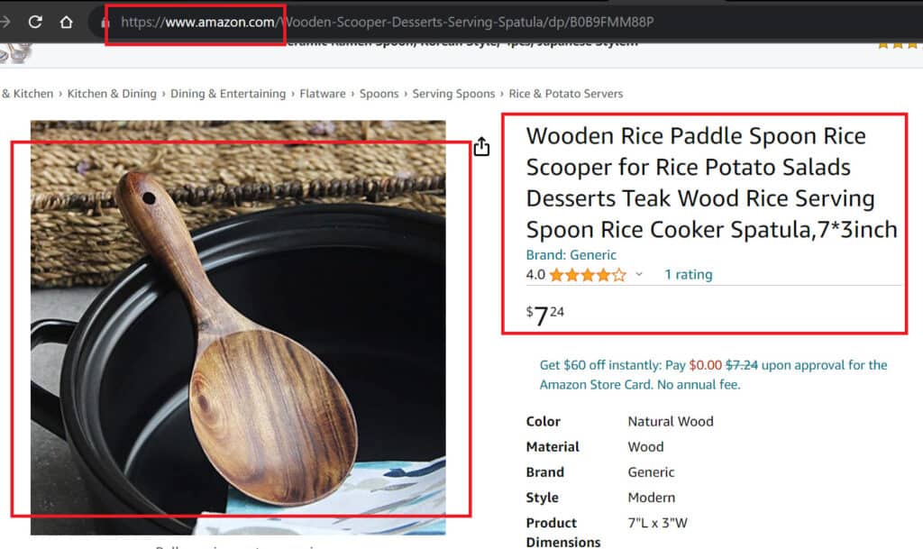 A screenshot of the same product image of spoon on a pot but from amazon.com